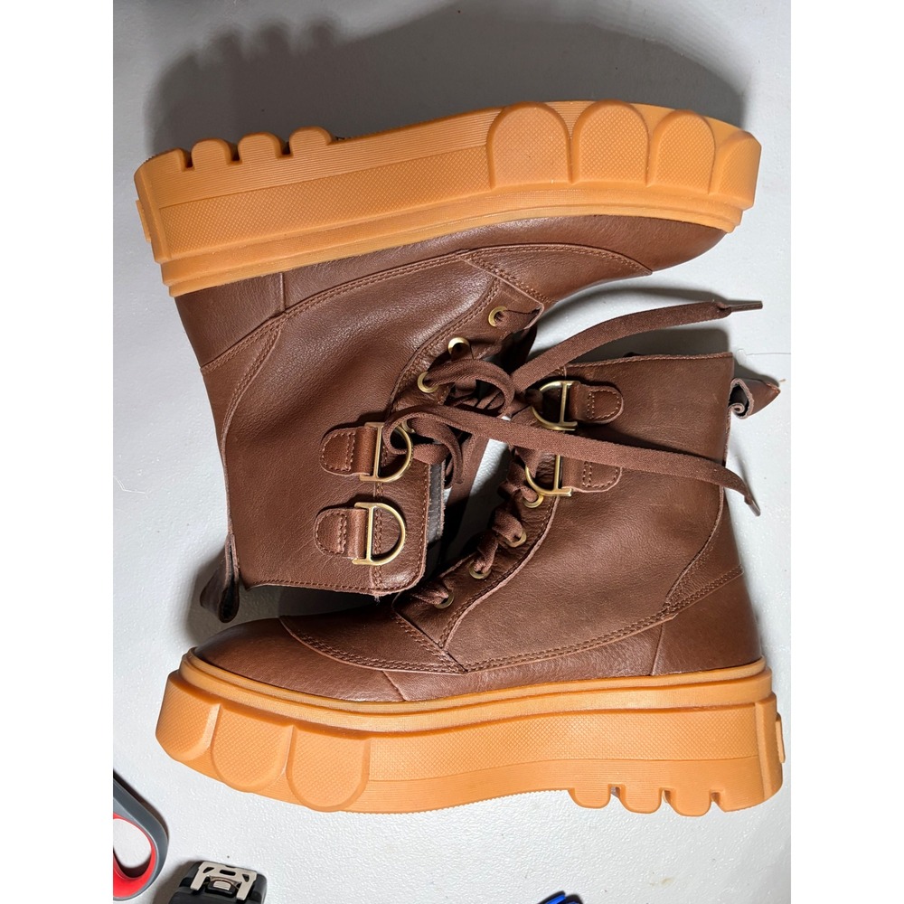 SOREL Brex Boot Lace Womens 8.5 Brown Leather Platform Chunky Lug Sole Combat - Picture 2 of 8